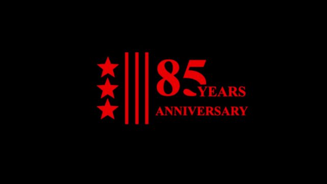 85st anniversary celebration text with glowing blue neon effect on dark space background. Perfect for anniversary videos, company milestones, wedding anniversaries, event promotions, 