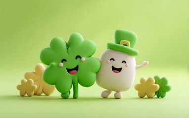 Fototapeta premium Cute 3D Clay St. Patrick's Day Figures with Shamrocks and Leprechauns