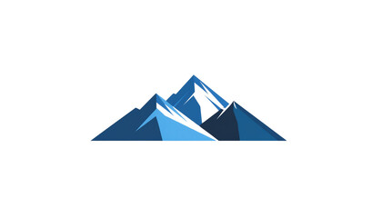A stylized mountain range with blue and light blue shading depicting snow-capped peaks and rocky formations pure white background cutout