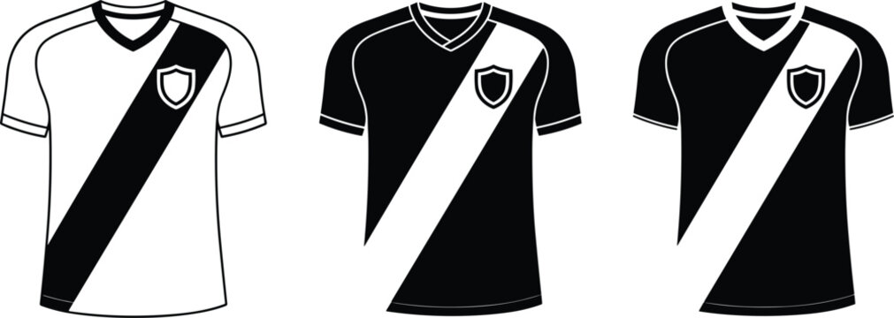 Soccer jersey illustration sports uniform football shirt diagonal stripe design black and white team apparel vector collection