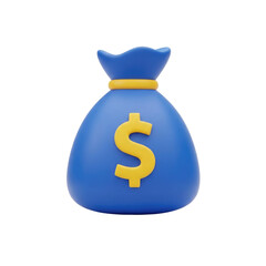 Blue money bag with yellow dollar sign isolated on a transparent background