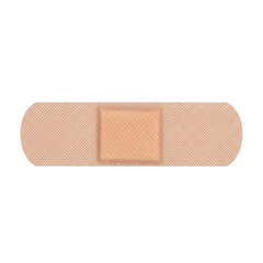 Beige fabric bandage with square gauze pad isolated on a transparent background