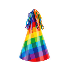 Rainbow party hat with streamers isolated on a transparent background