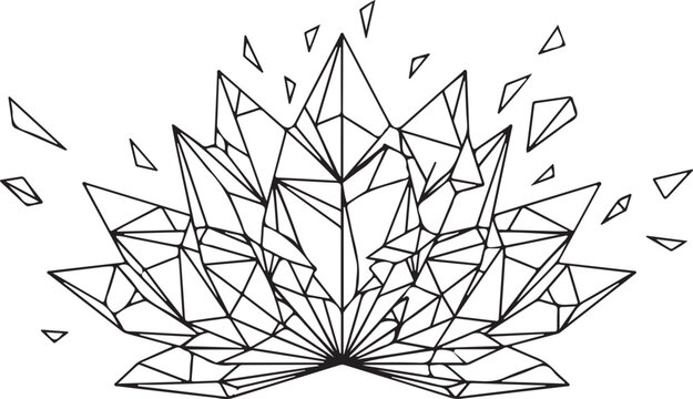Geometric Crystal Lotus Flower Line Art Vector Illustration