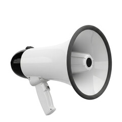 White megaphone with black accents isolated on a transparent background
