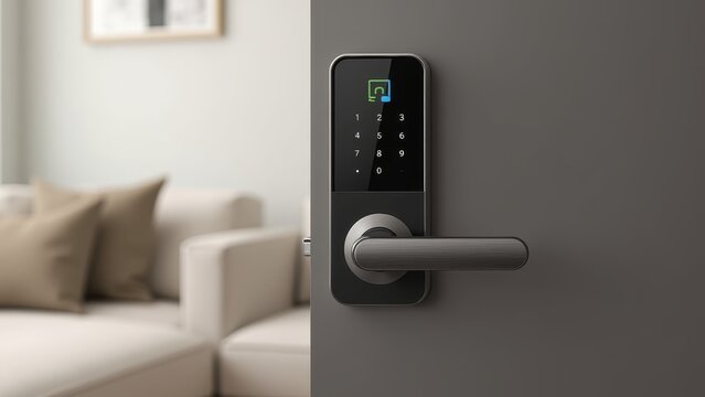 Smart door lock with fingerprint scanner, keyless entry system, biometric security, digital lock technology, home automation, secure access, WiFi-enabled lock