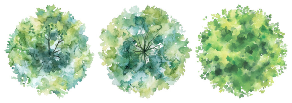 PNG Watercolor tree top view, transparent background