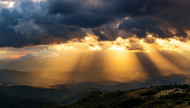 Dramatic Storm Clouds With Golden Light Bursting Through The Center