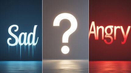 Minimalist Emotional Spectrum Triptych: Sadness, Uncertainty, and Anger