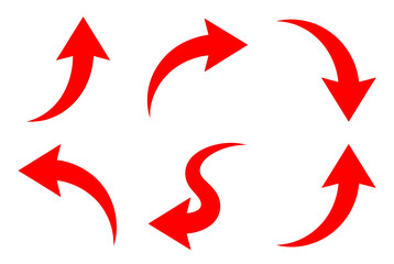 Red curved arrows pointing in different directions on white background