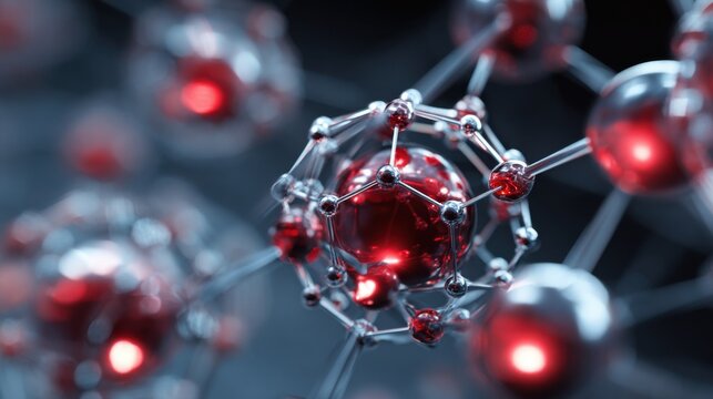 Microscopic molecular structure with glowing red spheres