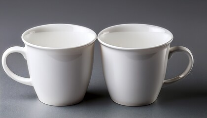 Two Blank White Coffee Cups On A Plain Gray Background