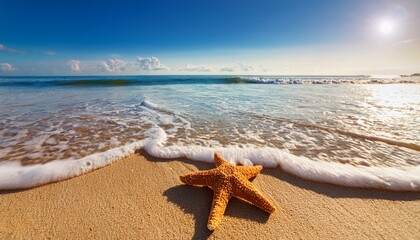 Starfish On Sandy Beach With Waves In Background During Sunny Day