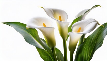 Elegant White Calla Lilies With Green Stems On Transparent Background