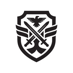 Shield with eagle and crossed swords emblem, symbol of power and protection