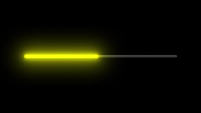 Laser like progress bars interface elements, futuristic technology style, yellow glowing colors. Loading neon line on black screen