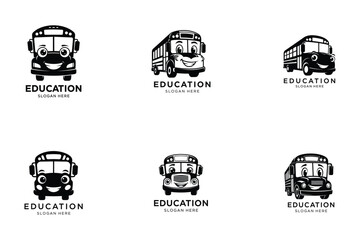 Cute School Bus Mascot Logo Set for Education Branding Vector Illustration.