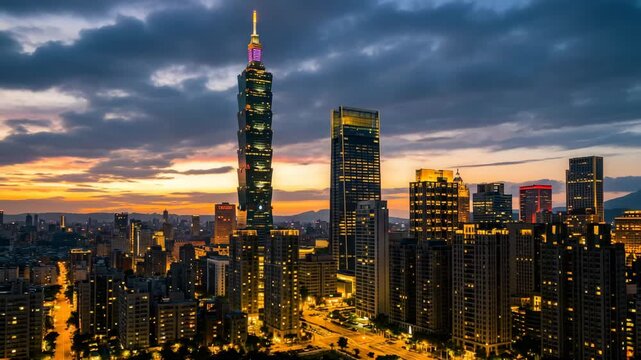 taipei skyline at sunset timelapse video