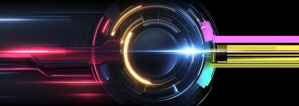 abstract futuristic ai technology background loop, colorful digital data visualization with copyspace, hightech holographic interface animation