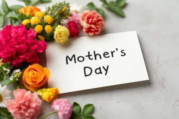 Beautiful Mother's Day Greeting Card Surrounded by Colorful Flowers