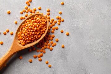 Colorful Lentils in Wooden Spoon on Neutral Background for Plant-Based Cuisine