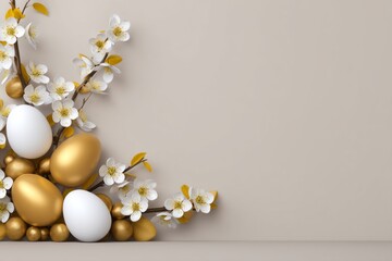 Stylized Seasonal Background with Eggs and Blossoms in Elegant Arrangement