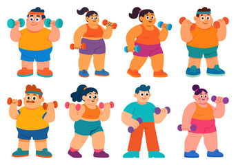 Naklejka premium PNG Colorful cartoon fitness characters, element set on transparent background
