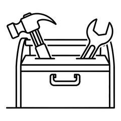 Illustrated toolbox filled with essential hand tools like hammer and wrench for repair and construction work