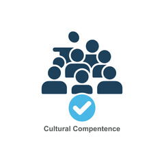 Obraz premium Group of people symbolizing cultural competence with a checkmark icon emphasizing teamwork and diversity in a professional setting