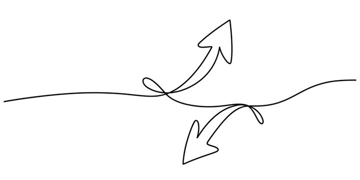 Continuous line drawing of two arrows pointing in opposite directions on a plain white background Vector, illustration