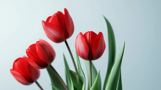 Beautiful red tulips swaying on a white background