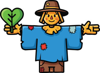 Obraz premium Scarecrow Holding Green Heart Shaped Plant.