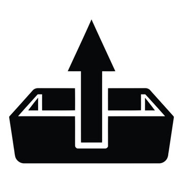 A black and white icon of a shopping cart with an upward arrow isolated on white background, Vector