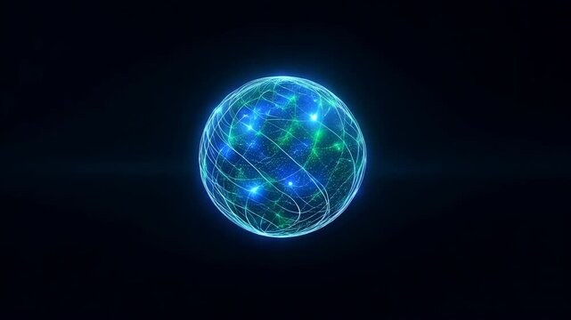 Fiber optic cables forming a global communication network sphere