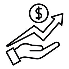 Illustration of a handshake with upward trending arrow and dollar sign symbolizing financial agreement and growth