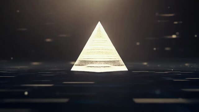 Golden particle light trails forming pyramid shape