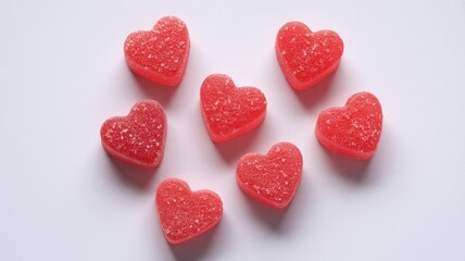 Sweet heart shaped candies on white background for Valentine's Day