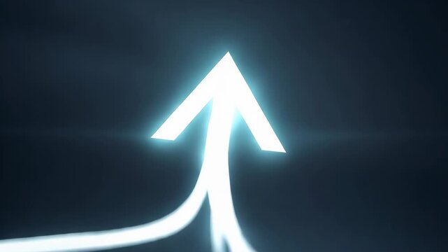 Glowing abstract lines merging into upward arrow animation