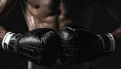 Close-Up of an MMA Fighter with Clenched Leather Gloves in a Training Ring for Combat Sports and Athletic Determination Concept