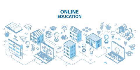 Naklejka premium Isometric illustration depicting the concept of modern online education