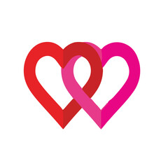 Interlocked Hearts Vector, Romantic Valentine Relationship Symbols Illustration