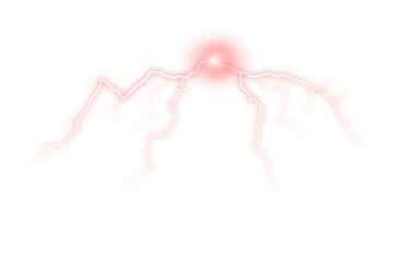 Glowing red electric strike PNG isolated on transparent background with intense power arcs and dynamic lightning motion
