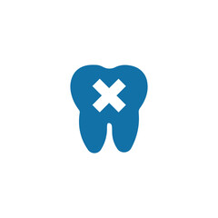 Obraz premium Dental problem tooth icon with cross symbol representing tooth damage, pain or oral health issues. Clean flat healthcare vector for dentistry services, medical apps, websites, warnings and user inter.