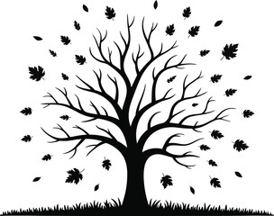 Obraz premium Autumn Tree Shedding Leaves Silhouette