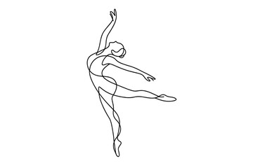 Dance movement. Minimalistic one-line drawing dancer captured mid-movement with flowing body curve and dynamic