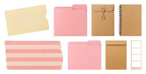 PNG Colorful stationery set collection, element set on transparent background