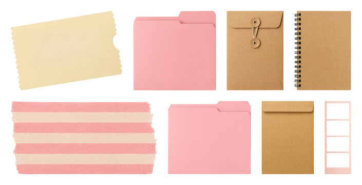 PNG Colorful stationery set collection, element set on transparent background