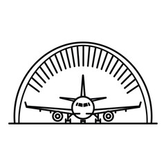 Airplane Taking Off Inside Semi Circular Speed Indicator Display Showing Aircraft Launching From Runway