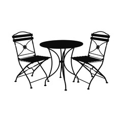 Black outdoor table with two chairs