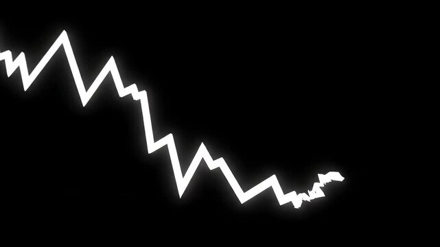Jagged white line graph trending downwards against a black background